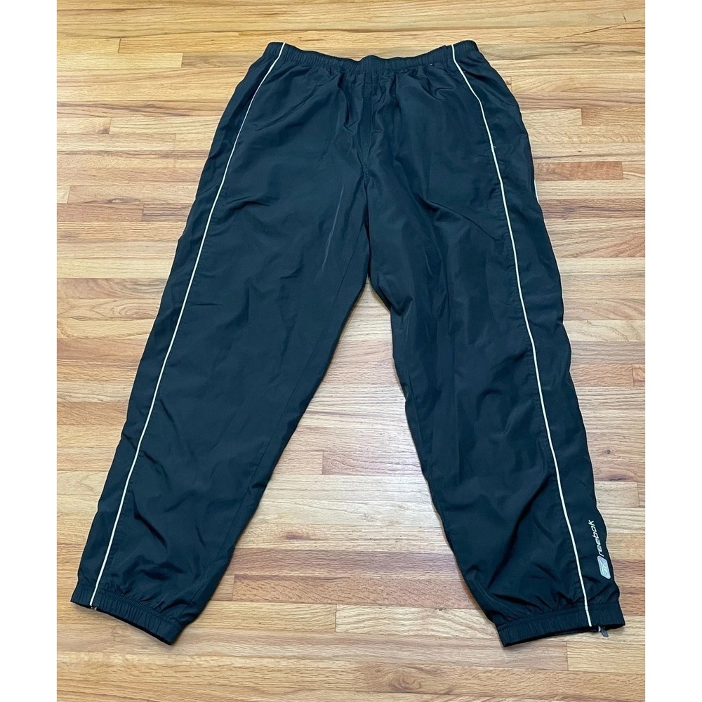 Vintage Reebok Men's XL Black‎ Pant Polyester Activewear Lined Wide-Leg Sports